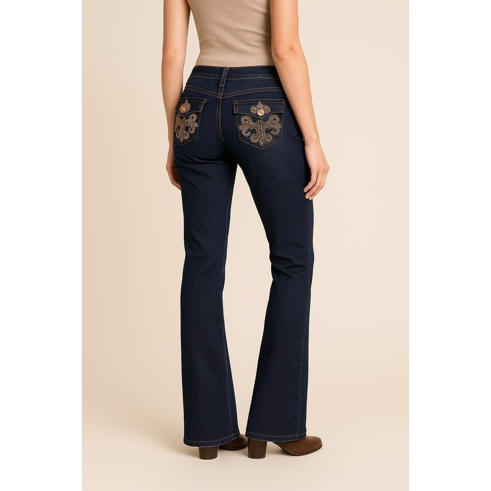 V Christina Size 6 Dark Wash Crystal Fleur De Lis Bootcut Jeans NWOT